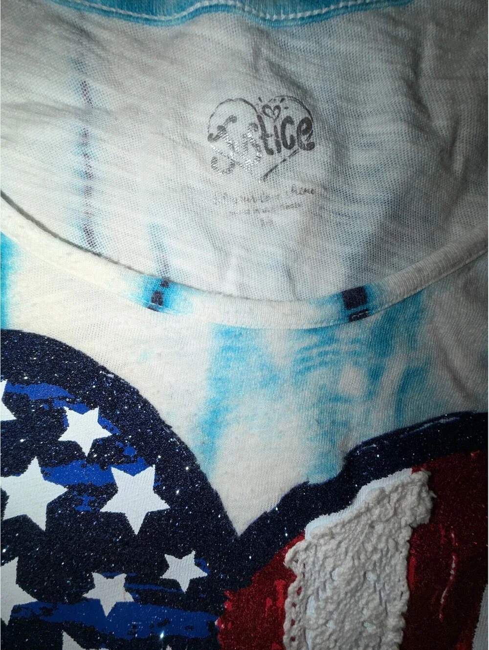 Justice Girls Size 16 Blue Tie-Dye American Flag Heart Sequin Top
